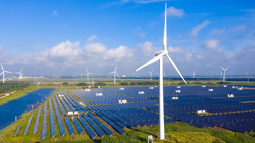 Hybrid wind and solar energy installation